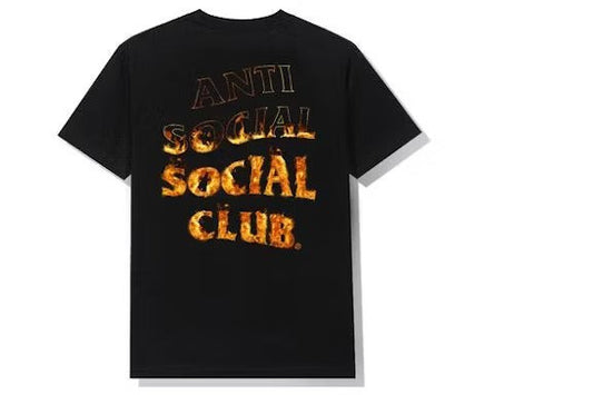 Verified Vault Black 100% cotton tee with flaming "Anti Social Social Club" graphic on back. Crew neck, short sleeves.