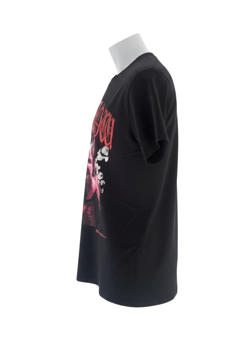 Verified Vault black cotton t-shirt with a pink graphic print of Rob Zombie and "DEATHBLOW" text.