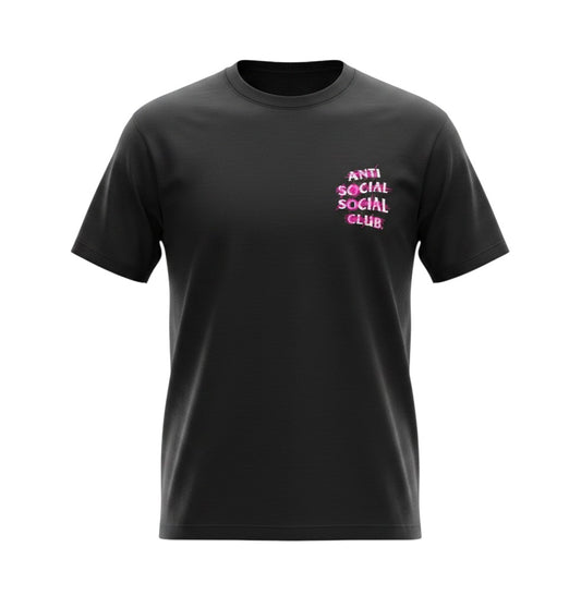 Verified Vault Black cotton t-shirt with white text and hot pink scribbles over the Anti Social Social Club logo.